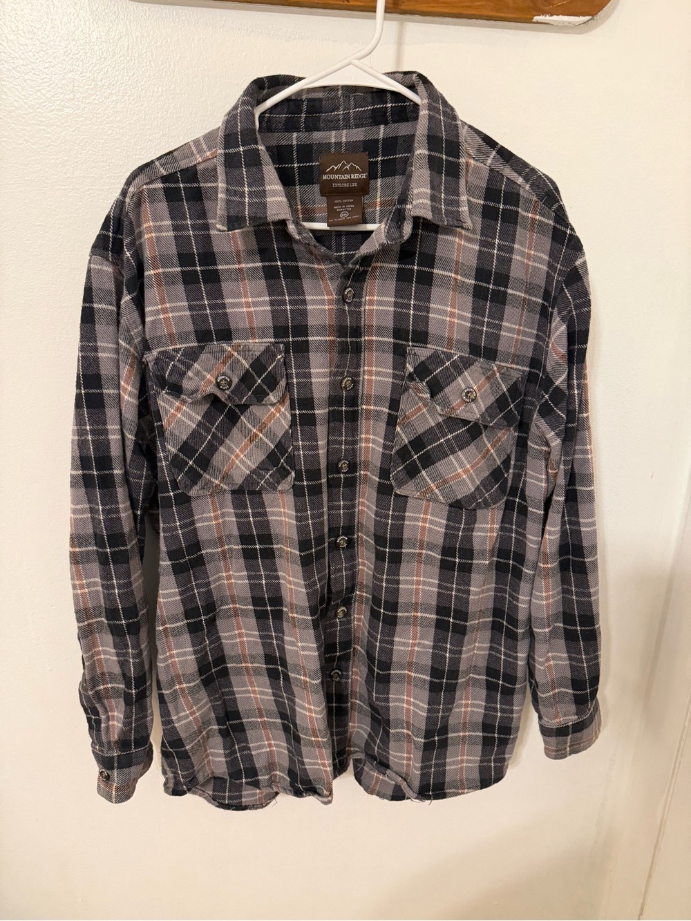 Men's Plaid Button-Down Shirt in Black & Gray by Mountain Ridge
